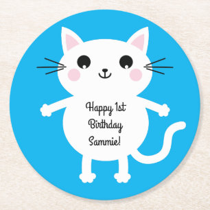 Dessous De Verre Rond Thème de fête d'anniversaire de Cat Cute Kitty