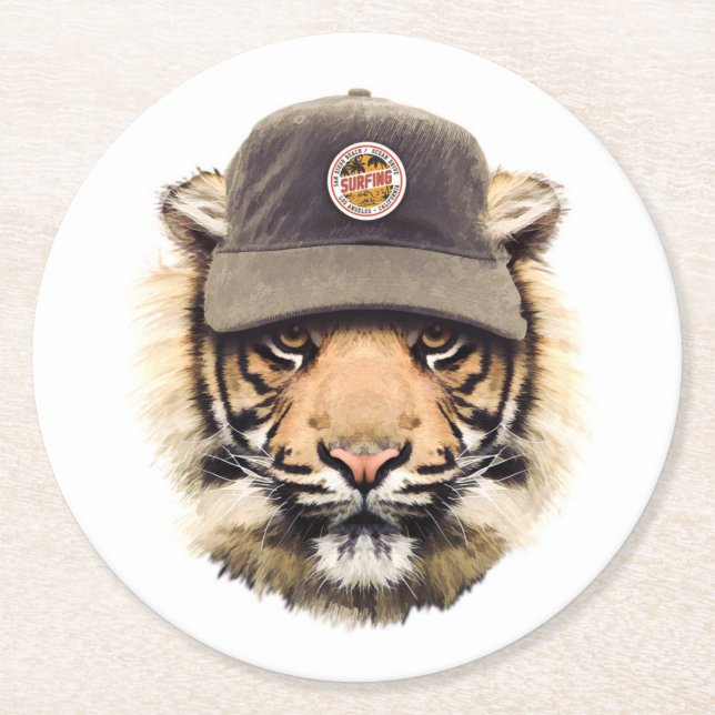 Dessous De Verre Rond Tigre surfant (Devant)