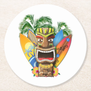 Dessous De Verre Rond Tiki Surf d'Hawaï