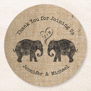 Dessous De Verre Rond TONNES D'AMOUR   Elephant Couple Mariage Faveur