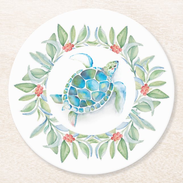 Dessous De Verre Rond Tortue de mer de Noël (Devant)