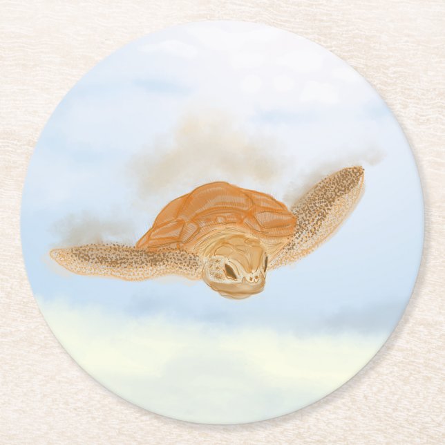 Dessous De Verre Rond Tortue sous l'eau. (Devant)