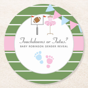 Dessous De Verre Rond Touchdowns ou Tutus Genre Reveal Party