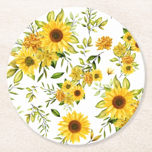 Dessous De Verre Rond Tournesol à l'aquarelle 8 (Devant)