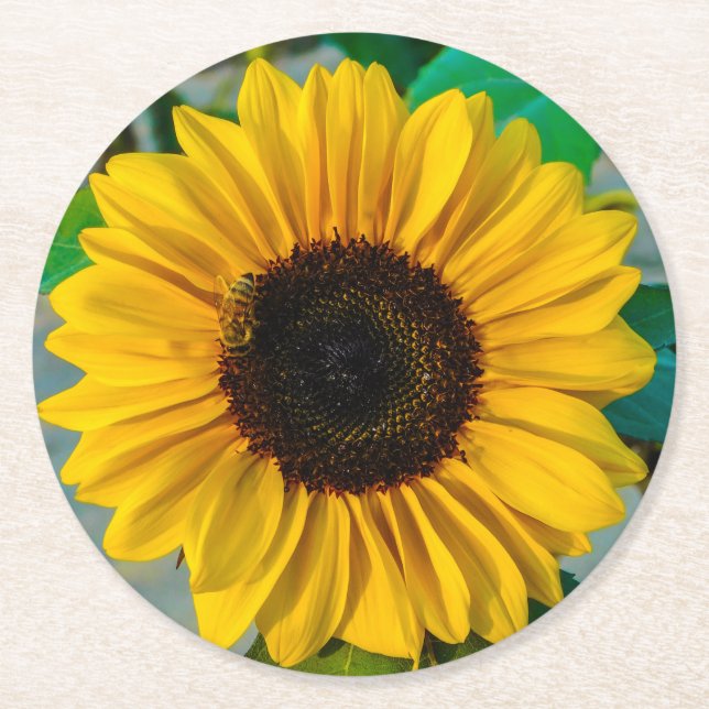 Dessous De Verre Rond Tournesol avec abeille (Devant)