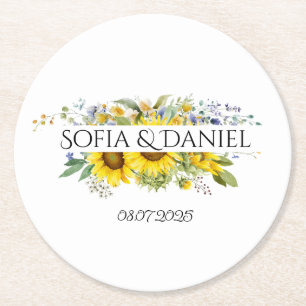 Dessous De Verre Rond Tournesol bleu fleur sauvage mariage blanc