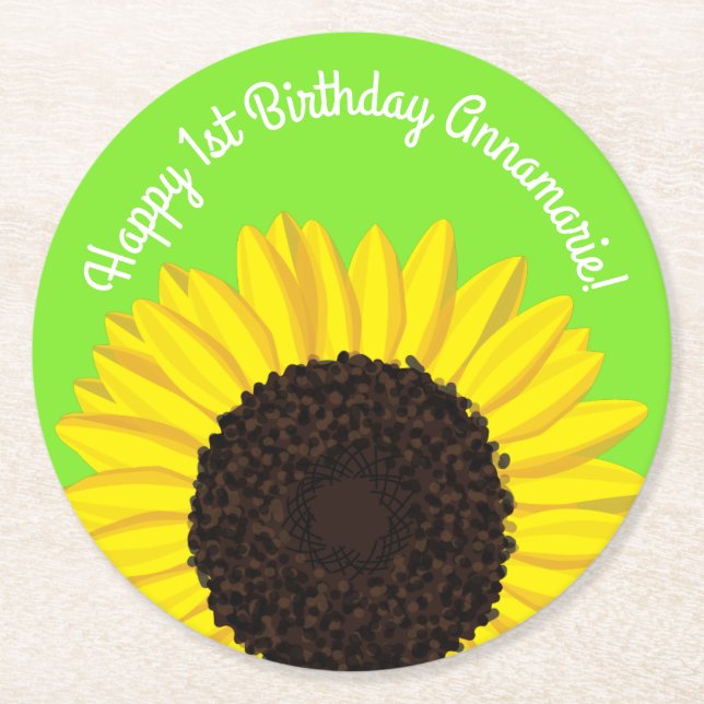 Dessous De Verre Rond Tournesol fête d'anniversaire (Devant)