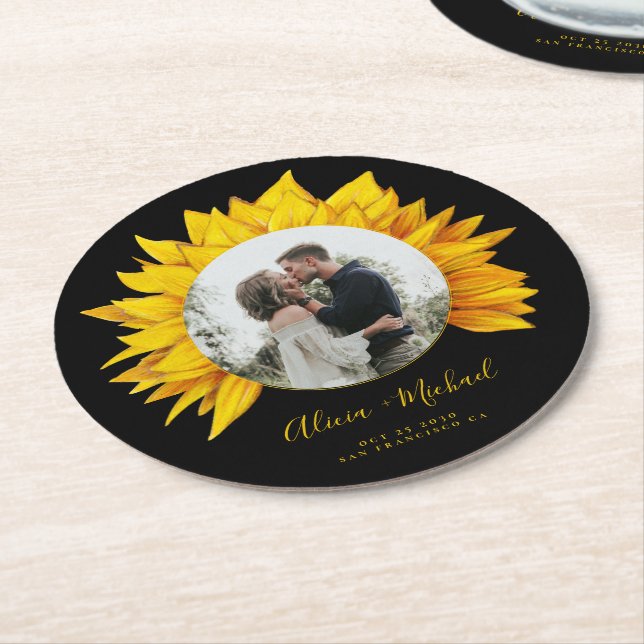 Dessous De Verre Rond Tournesol photo mariage rustique enregistrer la da (Incliné)