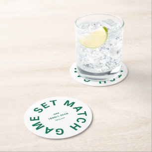 Dessous De Verre Rond Tournoi de Tennis Game Set Match Crest Vert