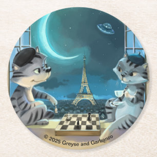 Dessous De Verre Rond Tours Eiffel Chats - Coasters en Papier Rond (6) 