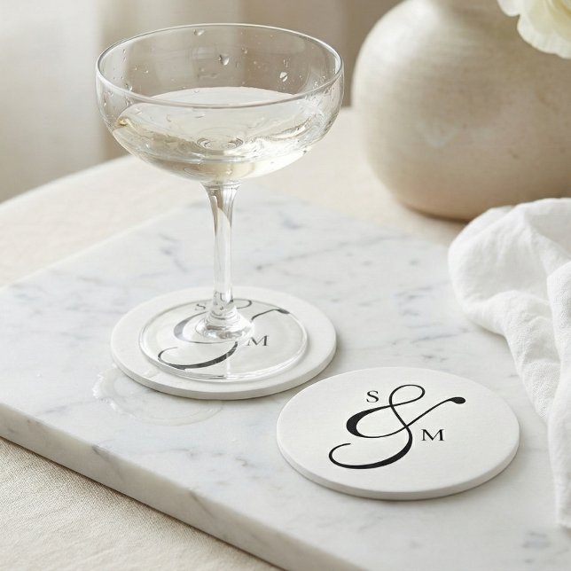 Dessous De Verre Rond Traditional Classic Ampersand Monogram Wedding (Créateur téléchargé)