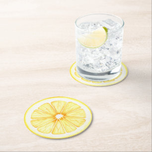 Dessous De Verre Rond Tranche complète de citron en aquarelle