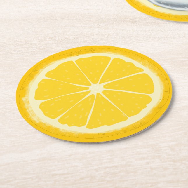 Dessous De Verre Rond Tranches d'agrumes jaune citron (Incliné)