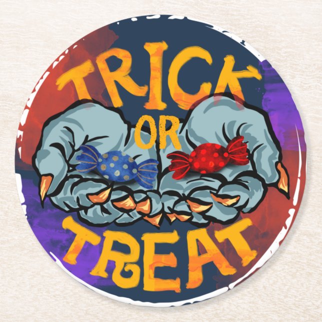 Dessous De Verre Rond Treak ou Treat Scary Halloween (Devant)