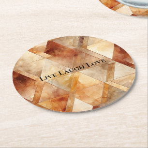 Dessous De Verre Rond Triangles Crème Bourgogne Rouge Or