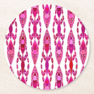 Dessous De Verre Rond Tribal Batik - Burqundy et Fuchsia Pink