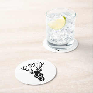 Dessous De Verre Rond Tribal Black Stag Silhouette Monogramme