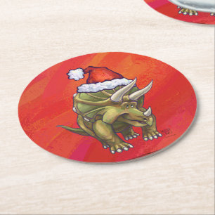 Dessous De Verre Rond Tricératops Noël En Rouge
