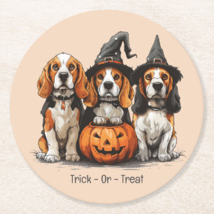 Dessous De Verre Rond Trick Ou Treat Halloween Chiens Beagles