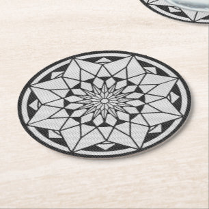 Dessous De Verre Rond Tricot Star Mandala noir et blanc