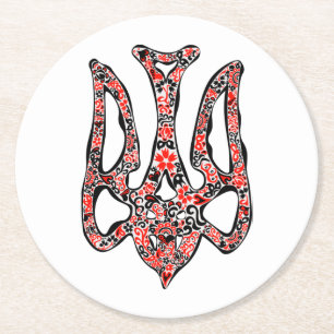 Dessous De Verre Rond Trident de l'emblème national ukrainien tryzub sty