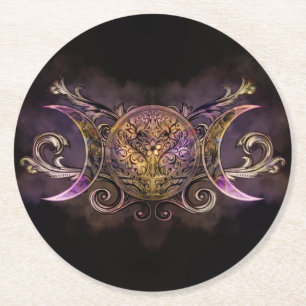 Dessous De Verre Rond Triple Moon - Déesse triple - Minuit chanteuse