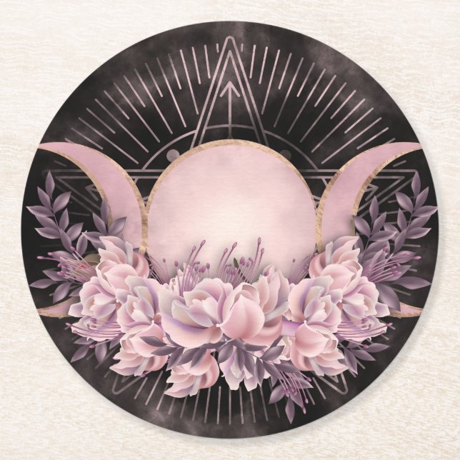Dessous De Verre Rond Triple Moon - Triple Goddess - Doux Floral (Devant)