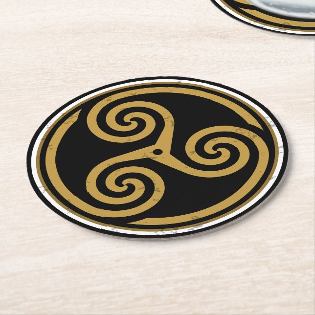 DESSOUS DE VERRE ROND TRISKELION TRIPLE CELTIQUE SPIRAL (Incliné)