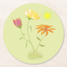 Dessous De Verre Rond Trois fleurs au soleil - transparentes.