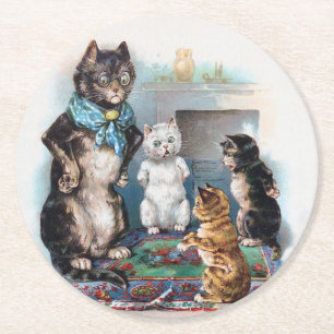 Dessous De Verre Rond Trois petits chatons et mère, Louis Wain