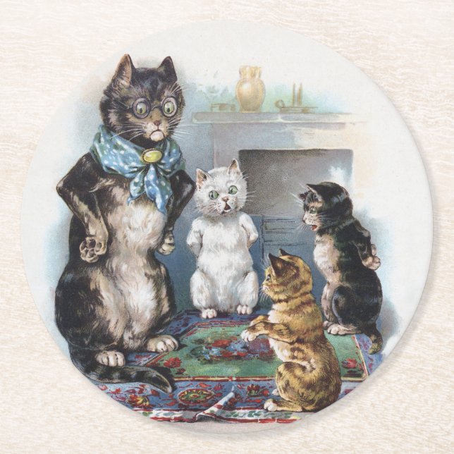 Dessous De Verre Rond Trois petits chatons et mère, Louis Wain (Devant)