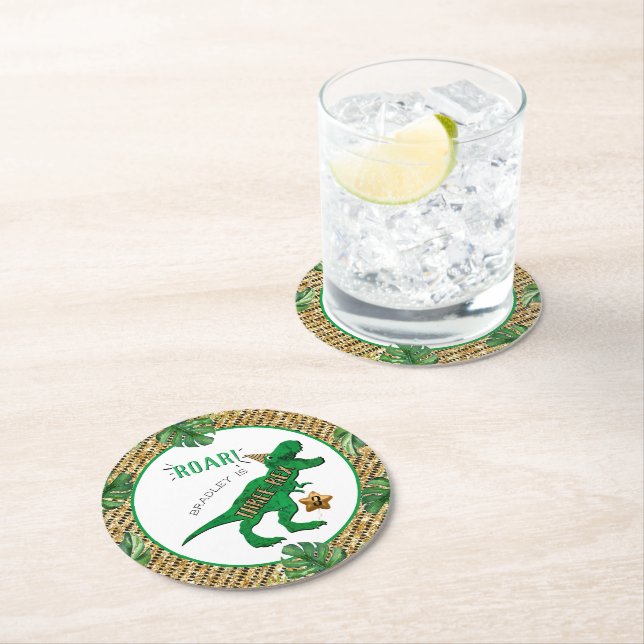 Dessous De Verre Rond Trois Rex Dinosaur 3e anniversaire (En situation)