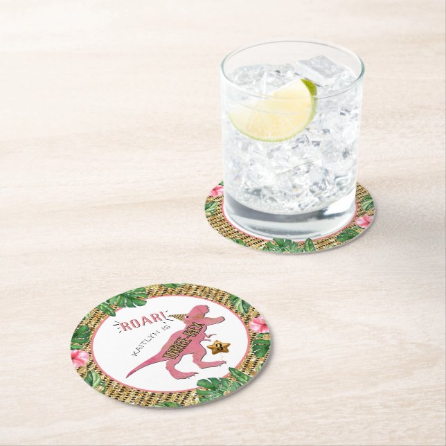 Dessous De Verre Rond Trois Rex Dinosaur 3e anniversaire (En situation)