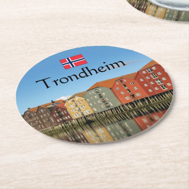 Dessous De Verre Rond Trondheim Norvège Souvenir (Incliné)