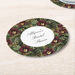Dessous De Verre Rond Tropical Burgundy Fête de Mariage Fleur Orchidée R