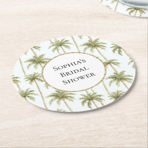 Dessous De Verre Rond Tropical Green White Palm Trees Fête de Mariage