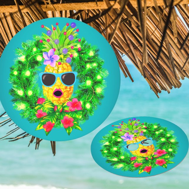 Dessous De Verre Rond Tropical Sassy Singing Lady Pineapple  (Paper coasters for your tropical Christmas party!)