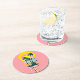 Dessous De Verre Rond Tropical Summer Sunset Sweets Paradise
