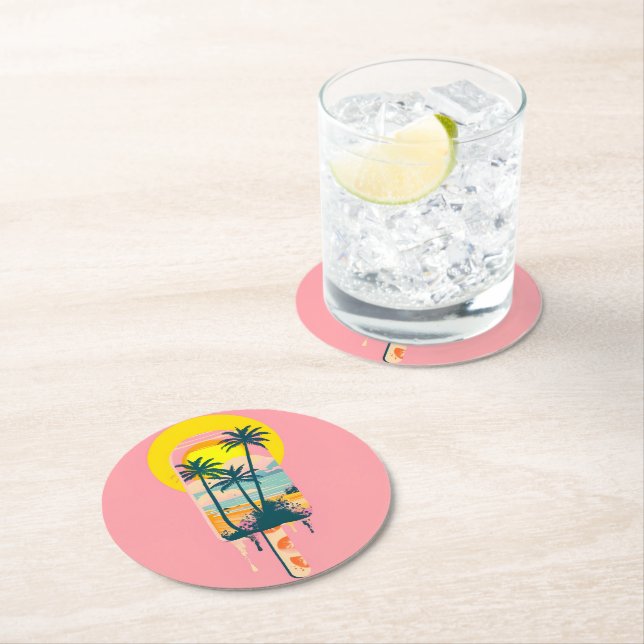 Dessous De Verre Rond Tropical Summer Sunset Sweets Paradise (En situation)
