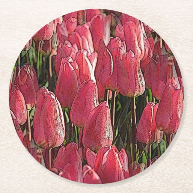 Dessous De Verre Rond Tulipes roses florales (Devant)