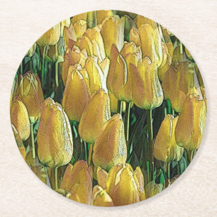 Dessous De Verre Rond Tulips Sunshine Yellow
