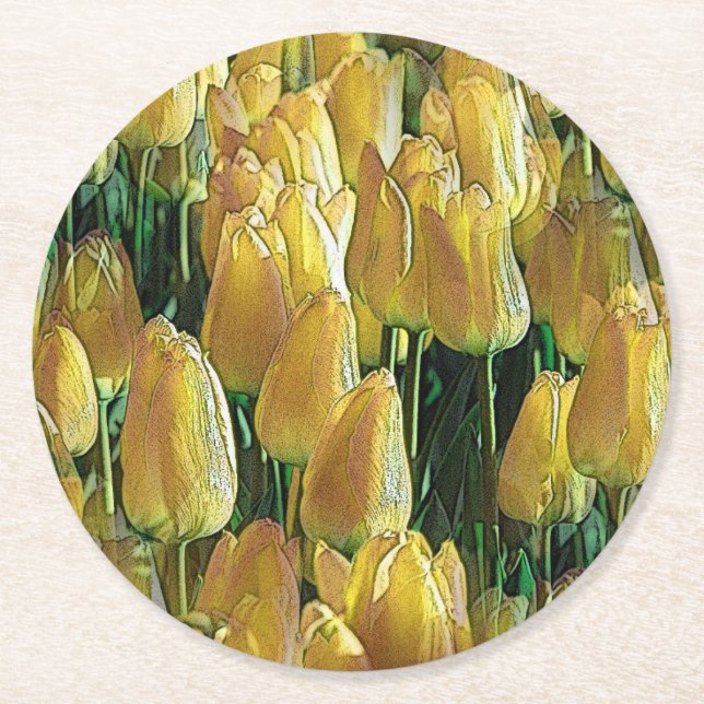 Dessous De Verre Rond Tulips Sunshine Yellow (Devant)