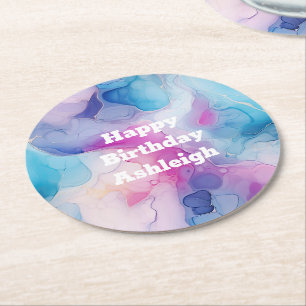 Dessous De Verre Rond Turquoise Aqua Marbre rose violet Anniversaire