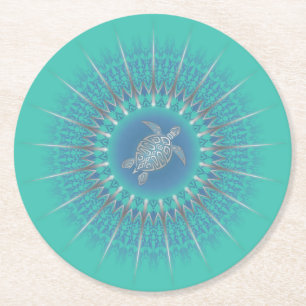 Dessous De Verre Rond Turquoise argentée Turquoise Mandala