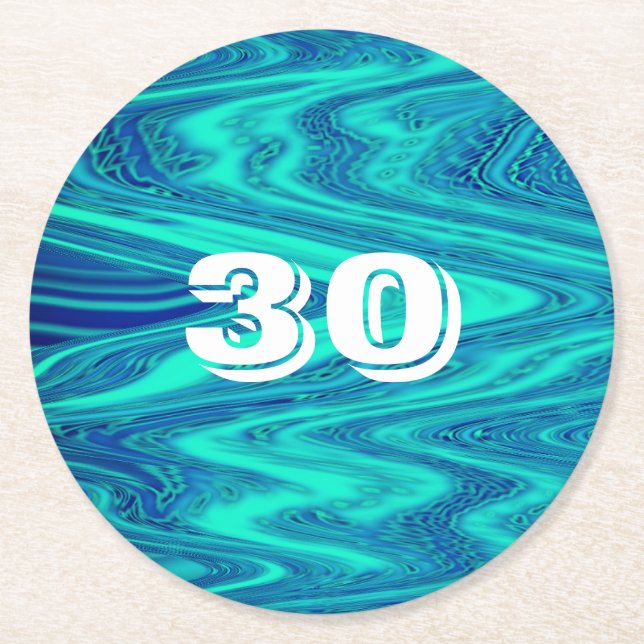 Dessous De Verre Rond Turquoise Blue Waves Abstrait 30e anniversaire âge (Devant)