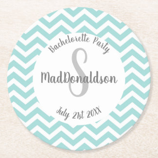 Dessous De Verre Rond turquoise et blanc chevron monogramme fête