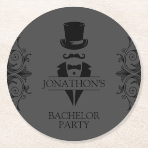 Dessous De Verre Rond Tuxedo Enterrement de Vie de Garçon Gris