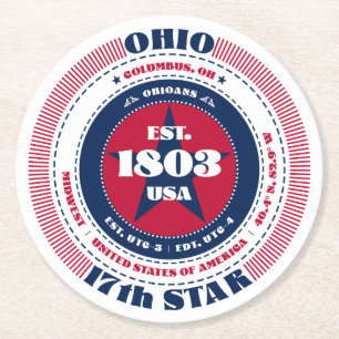 Dessous De Verre Rond Typographie de l'Ohio Rouge Blanc Bleu