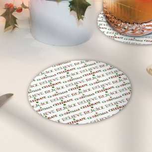 Dessous De Verre Rond Typographie de Noël Rouge Vert Festif