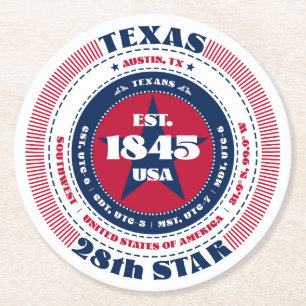 Dessous De Verre Rond Typographie du bleu rouge du Texas